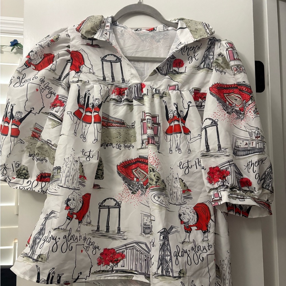 UGA themed blouse - Red, Black, White